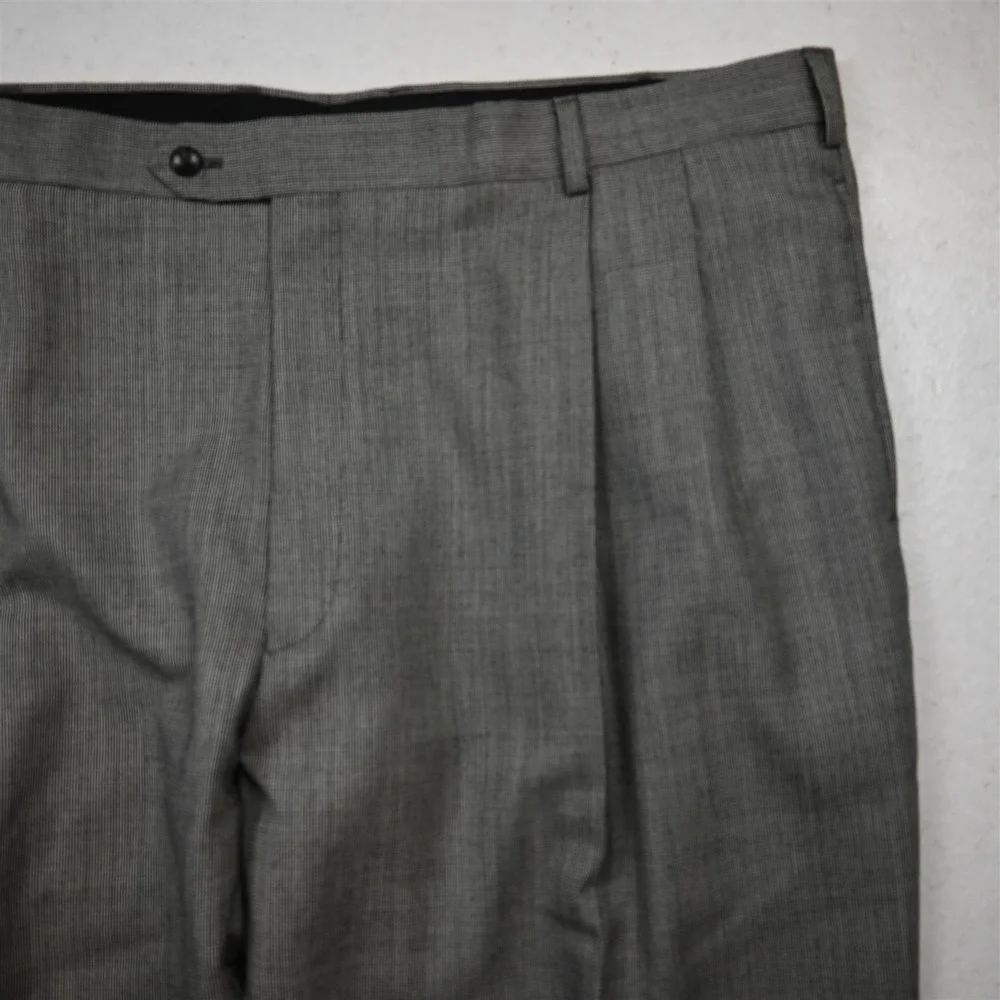 Jos A Bank 40x29 Gray Nailshead 100% Wool Pleated Executive Dress Mens Pants_2